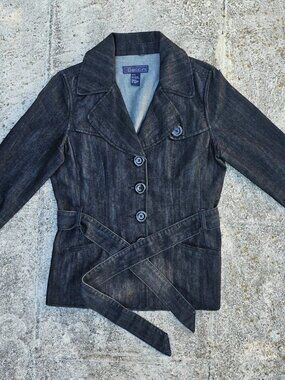 Baccini Women Jacket Black Denim Long Sleeve W/ Belt Coat Size M  Brand: Baccini